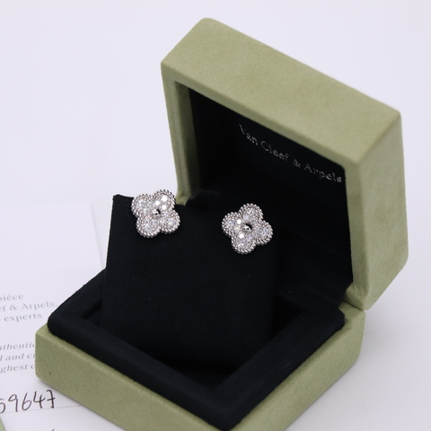 Van Cleef & Arpel 白金 Au750 Vintage Alhambra 耳環鑽 石 ｜專櫃 51 萬 5
