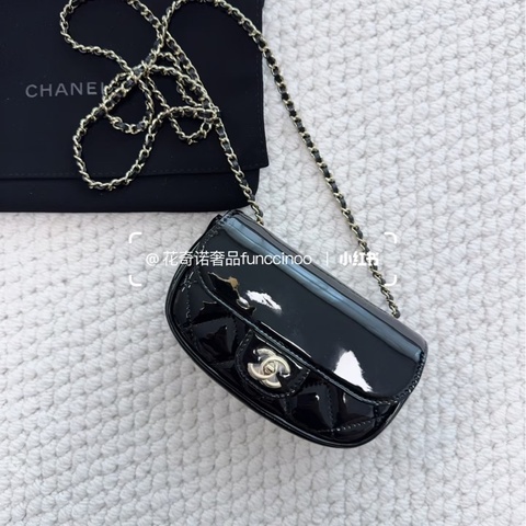 Chanel • 經典黑金漆皮迷你元寶包 芯片款✨ 全新全配🈶盒