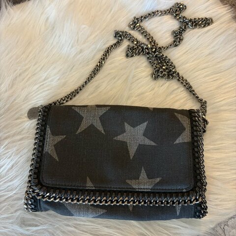 Stella McCartney 星星單寧鏈包 黑灰色