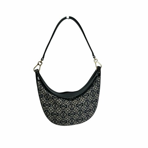 Used LOEWE Anagram Jacquard Luna Hobo Bag Navy Blue Black Beige