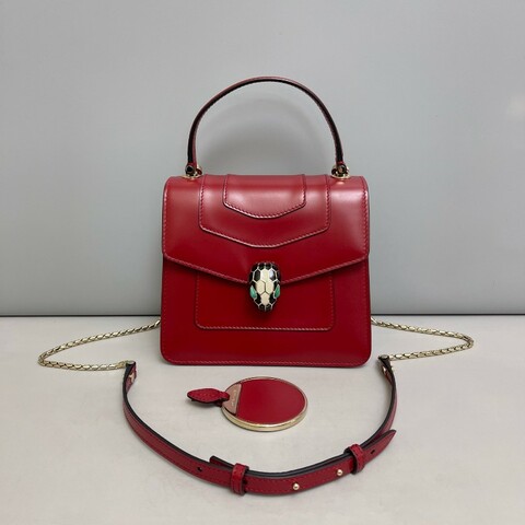 BVLGARI 酒紅色全皮小號 蛇頭風琴包
