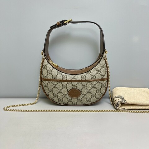 Gucci Ophidia焦糖色老花半月包 肩背包