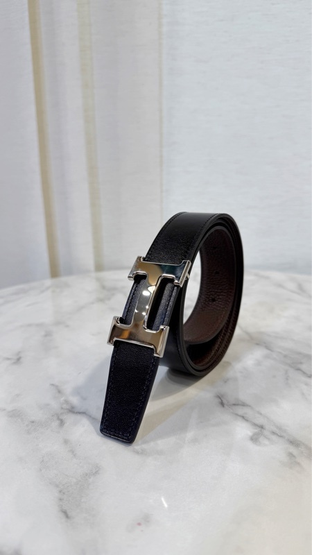 Hermes 黑Box皮拼巧克力Togo皮H釦頭雙面用皮帶H073967