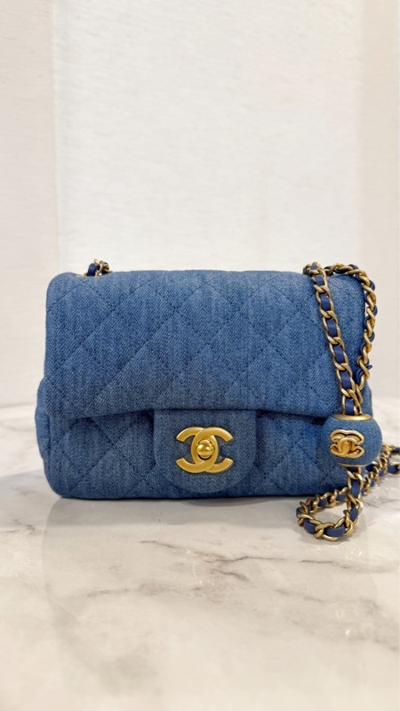 Chanel 籃丹寧牛仔金球方胖