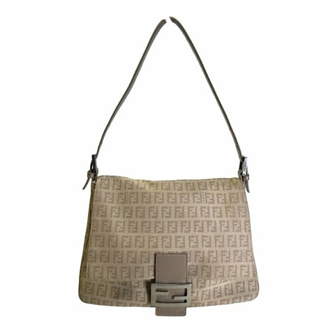 Used FENDI Zucca Mamma Baguette Baguette Bag Beige Silver