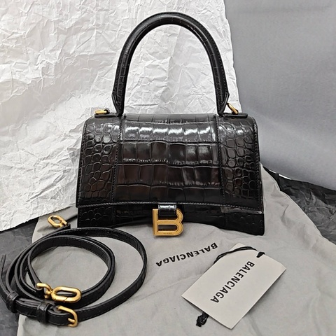 Balenciaga巴黎世家 HOURGLASS系列手提包沙漏包斜挎包，黑色金扣，s號