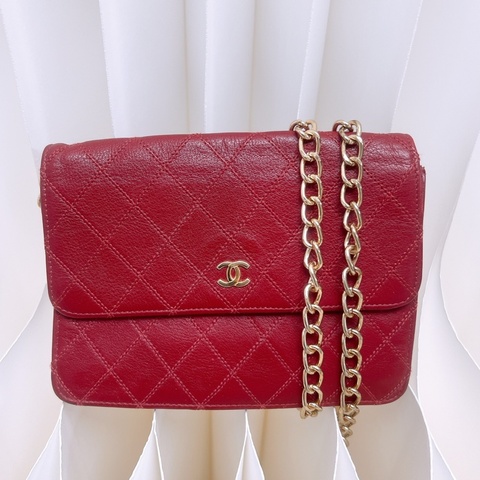 chanel woc 中古紅色鏈條皮夾 手拿包