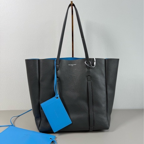 Balenciaga 巴黎世家everyday 高級灰全皮撞色tote包購物袋子母包