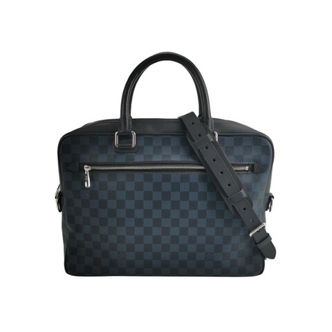 Louis Vuitton Porte Documents 牛皮棋盤格拉鏈公文包斜挎包單肩包