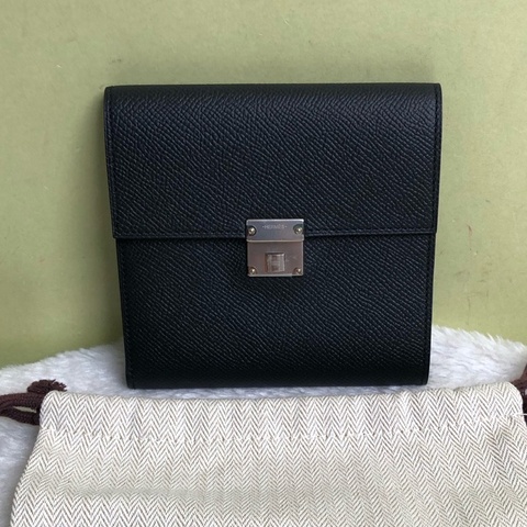 Hermès愛馬仕黑色銀扣clic12短款三折錢包 C刻 有塵袋 尺寸12*2*11.5