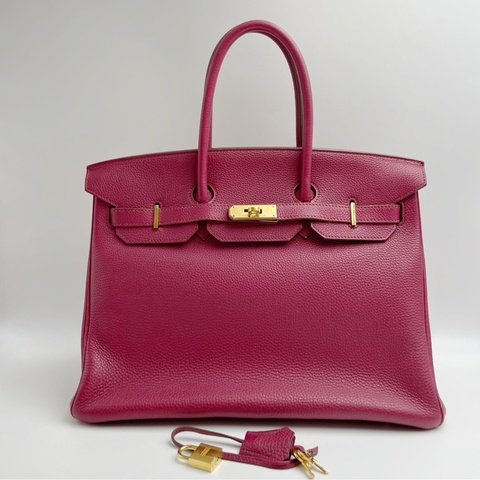 Hermes 愛馬仕 Birkin35玫瑰紫金扣 框N Togo皮