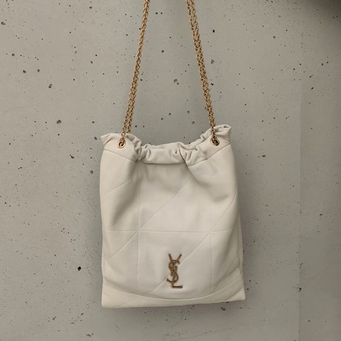 Ysl • 經典Jamie灰白色金釦羊皮垃圾袋