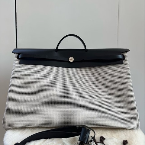 Hermes • 稀有Herbag 50 黑白熊貓拼色銀釦 🈶原廠塵袋