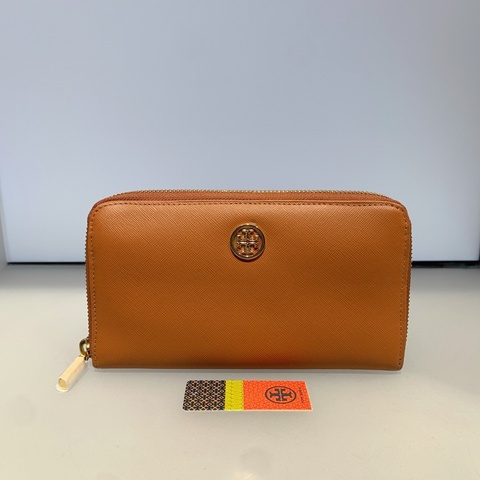 閒置新 TORY BURCH 湯麗柏琦 拉鍊長款 皮革 錢包 女款 棕色