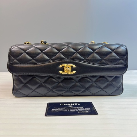 98新 Chanel/香奈兒 黑金cf風琴羊皮鏈條包 卡標齊全