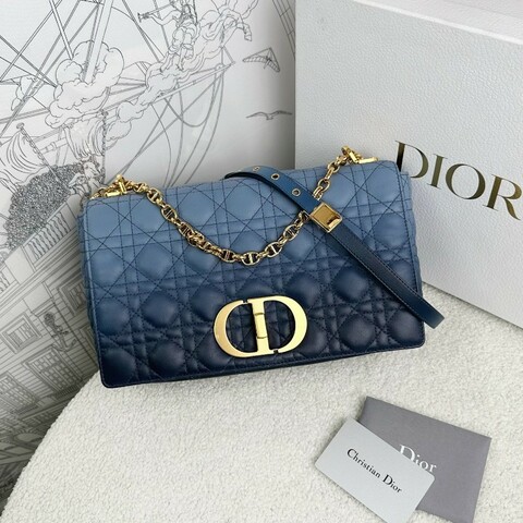 Dior/迪奧 漸變藍色牛皮金扣 Caro大號