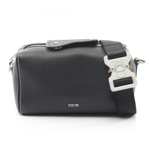 Dior Lango 22 斜挎單肩包，黑色皮革，二手，男女通用，帶銀色五金配件和品牌標誌