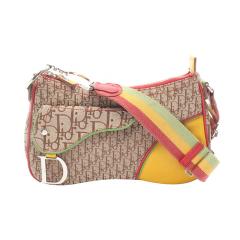 Dior Rasta Trotter 馬鞍口袋肩包，帆布皮革，米色，二手，女士
