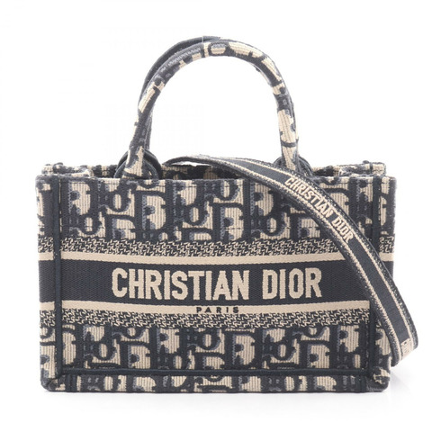 Dior BOOK TOTE 迷你斜背包，帆布材質，米色/海軍藍，二手女款