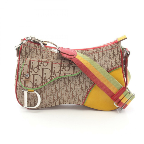 Dior Rasta Trotter 馬鞍口袋肩包，帆布皮革，米色，二手，女士