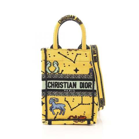 Dior BOOK TOTE 豎款迷你手機單肩手提包 帆布 黃色 二手 女士