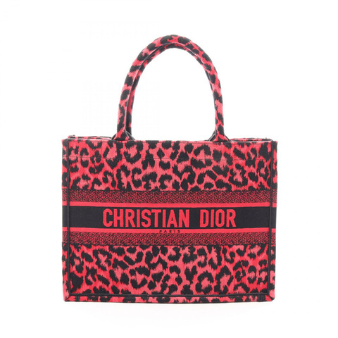 Dior BOOK TOTE 中型豹紋帆布手提包 紅色 黑色 二手 女士 Logo
