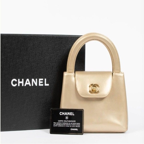 Chanel 5开香槟色半月kelly手提包