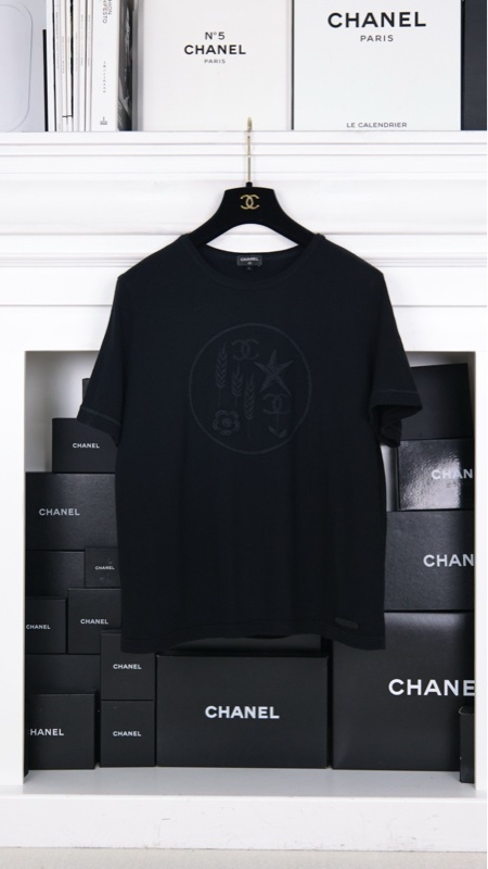Chanel 22P黑色麦穗五角星山茶花图案短袖上衣