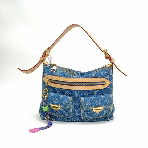 LOUIS VUITTON DenimRendez-Vous系列丹寧超大號牛仔藍金扣晶片肩背包