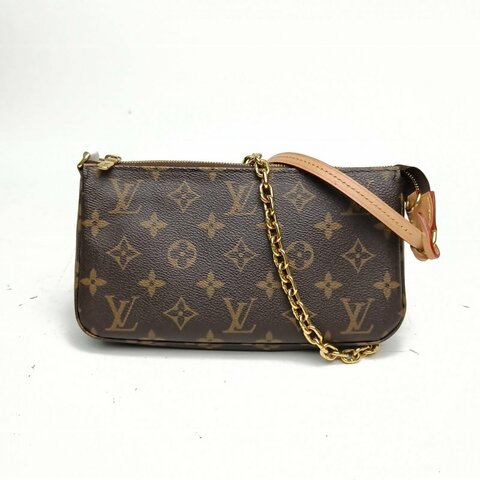 LOUIS VUITTON Pochette大麻將包老花PVC金扣晶片肩背包