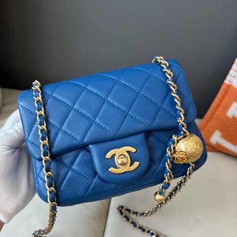 香奈兒/Chanel CF藍色金球方胖子鏈條包