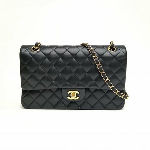 CHANEL CF口蓋包中號黑色羊皮15開金扣肩背包