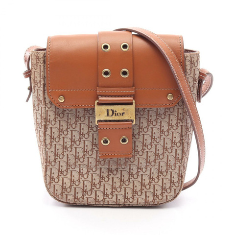 Dior 街頭時尚 Trotter 單肩包，帆布皮革，米棕色，二手女款