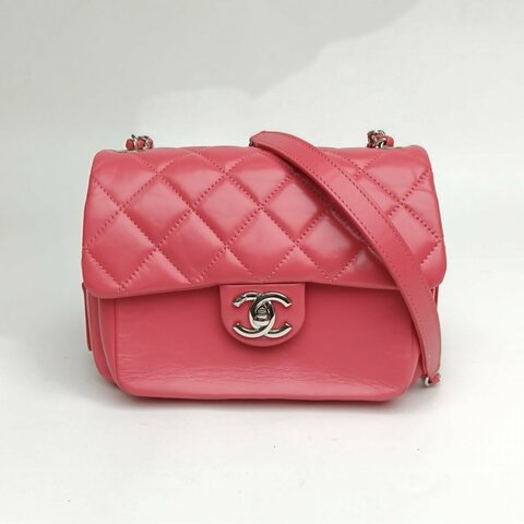 CHANEL 粉色牛皮29開銀扣方胖子鏈條包肩背包