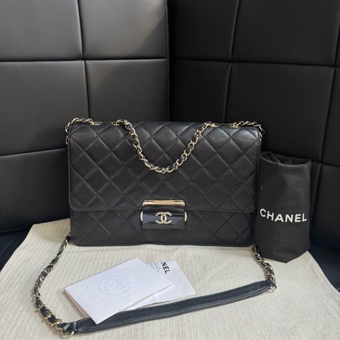 香奈兒Chanel 黑金琺瑯扣季節限定 羊皮手提包單肩包斜挎包