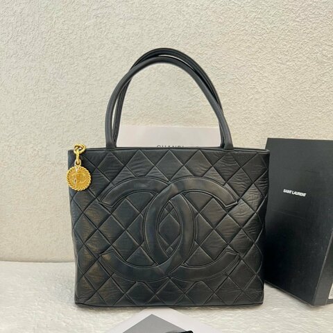 香奈兒/Chanel 中古Vintage 金幣黑金希爾頓 托特手提肩背包