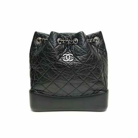 CHANEL GABRIELLE流浪雙肩包小號黑色牛皮27開金銀扣肩背包