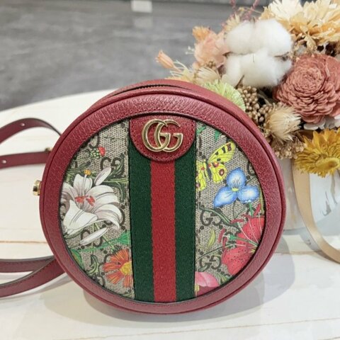 *SHIHNA名牌精品* GUCCI 經典紅色Ophidia 花卉圓餅後背包