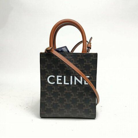 CELINE Cabas豎款手袋Mini凱旋門印花褐色人造革肩背包