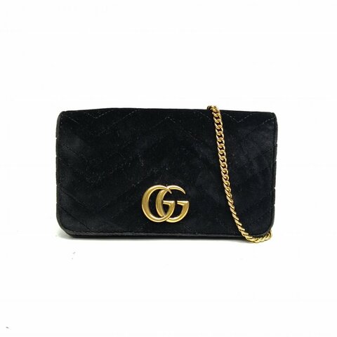GUCCI 黑色絲絨金扣MarmontWOC斜挎包肩背包