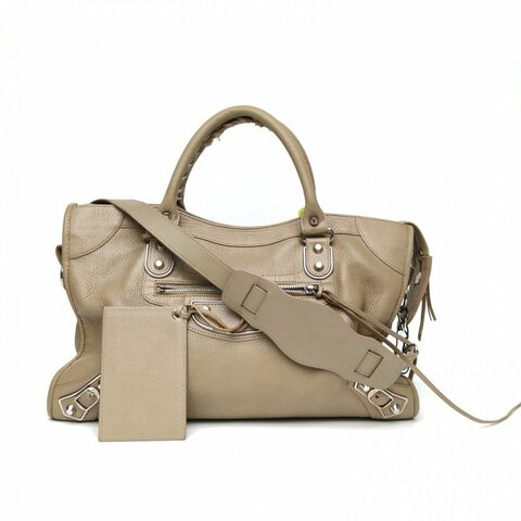 BALENCIAGA CLASSICCITY機車包中號淺咖色牛皮銀扣肩背包
