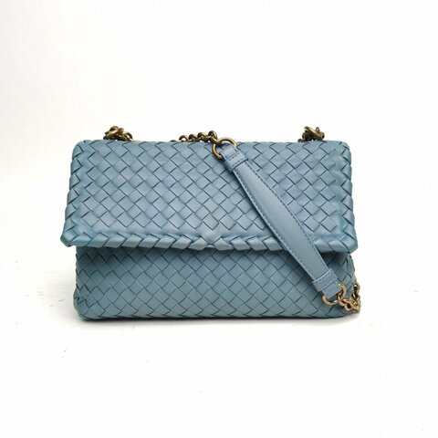 BOTTEGA VENETA Olimpia編織翻蓋斜挎包藍色羊皮肩背包