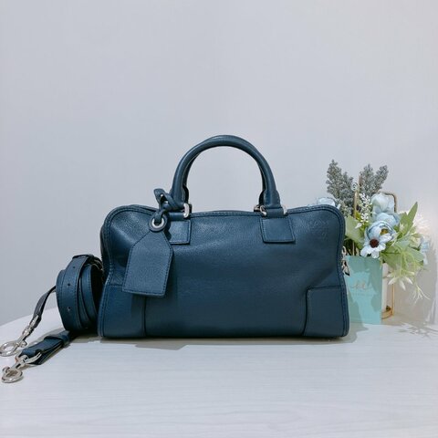 TK2090	 羅意威 藍色牛皮 手提 斜背 Loewe Amazona 28 Marine calfskin Bule X PHW
