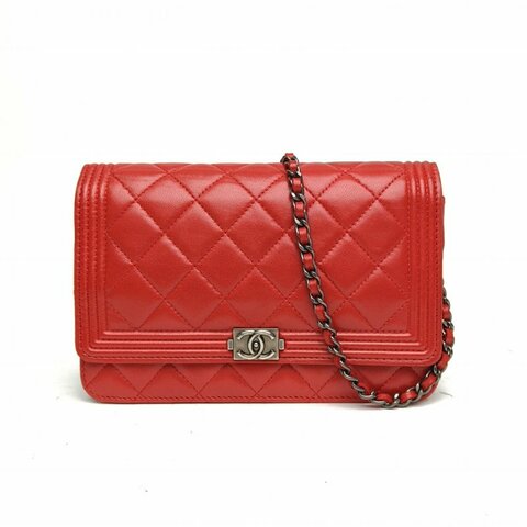 CHANEL LeboyWOC紅色羊皮19開銀扣肩背包