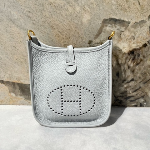 Hermes 聖杯藍金釦Mini Evelyne