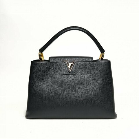 LOUIS VUITTON Capucines中號黑色牛皮皮扣肩背包