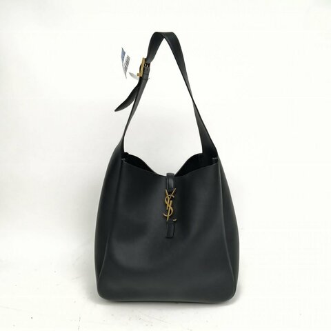 SAINT LAURENT LE5À7HOBO大號黑色牛皮金扣肩背包