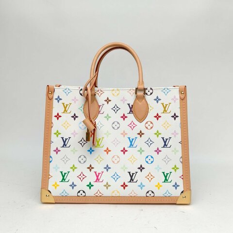 LOUIS VUITTON 白三彩PVC金扣晶片村上隆聯名onthego單肩包肩背包