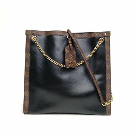 LOUIS VUITTON 黑色牛皮金扣晶片novatote購物袋單肩包肩背包