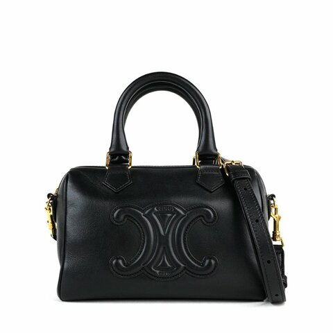 CELINE 賽琳 Small Boston Cuir Triomphe 黑色金釦牛皮｜波士頓包 手提包 肩背包 斜背包｜Triomphe 凱旋門 經典款｜KÉSH 凱仕精品